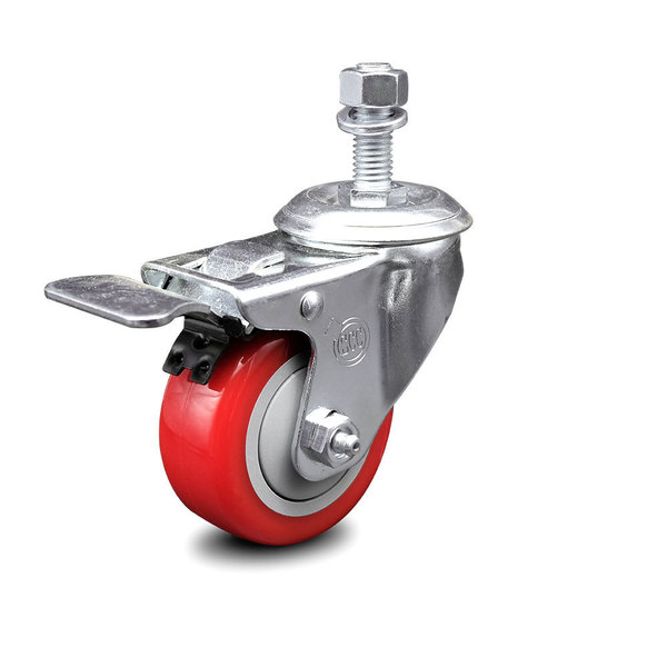 Service Caster 3.5 Inch Red Polyurethane Swivel ½ Inch Stem Caster with Total Lock Brake SCC SCC-TSTTL20S3514-PPUB-RED-121315